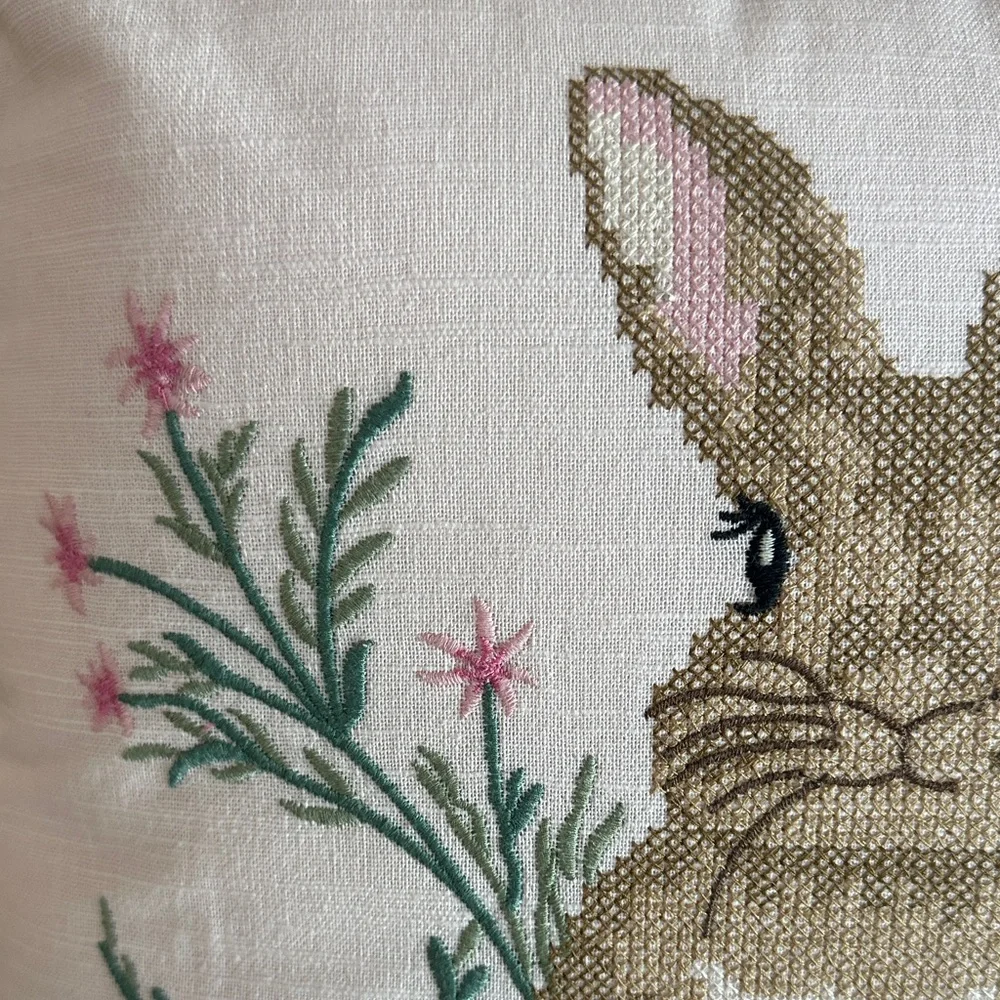 Lillian August French Farmhouse Easter Bunny 🐰 Rabbit Pillow Pink Embroidered